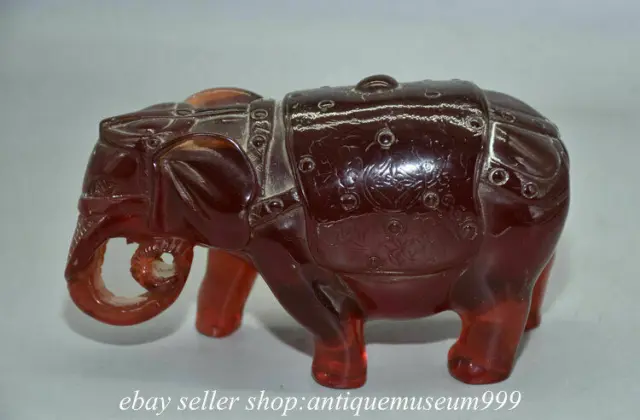 6" Rare Chinese Red Amber Carving Feng Shui Ruyi Elephant Statue Sculpture