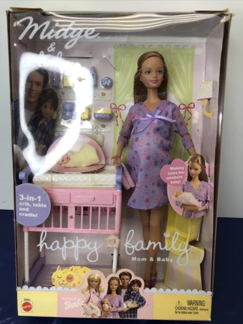 12” Mattel Barbie Doll “Midge & Baby Happy Family” Crib Cradle Baby MINT NRFB