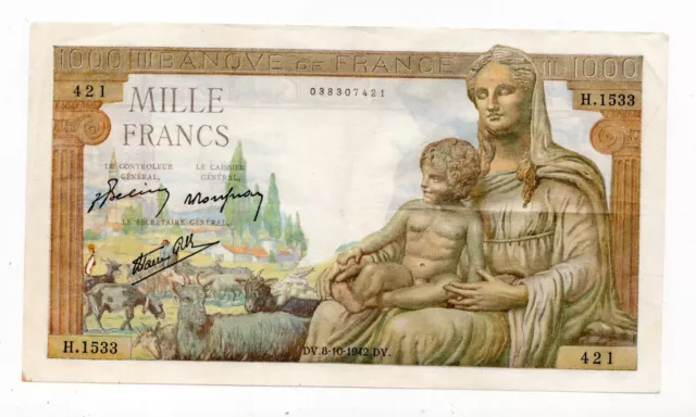 Billet France 1000 Francs 1942