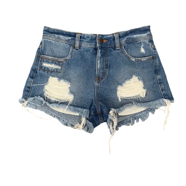 Billabong Cut Off Shorts Womens 28 Blue Cotton Distressed Fringe Raw Hem Pockets