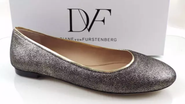 $228 Diane von Furstenberg Cambridge Ballet Flats Gold Leather Size 7.5