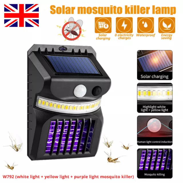 Outdoor Solar Powered LED Mosquito Lamp Fly Bug Insect Zapper Killer Trap Light