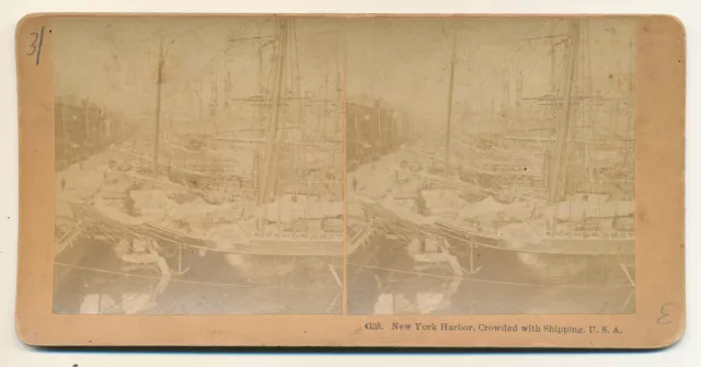 NY * New York Harbor Crowded with Shipping  Stereoview ca. 1880s