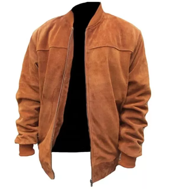 Nuovo Originale Camoscio pelle di Pecora Bomber Giubbino da Uomo Slim Fit Moda