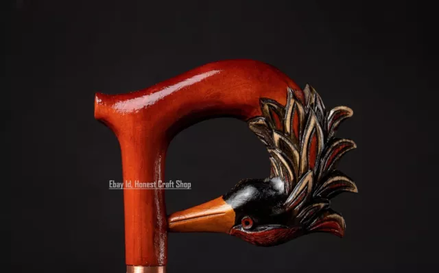 Hand Carved Phoenix Bird Head Wooden Walking Stick Walking Cane Handmade Gift A