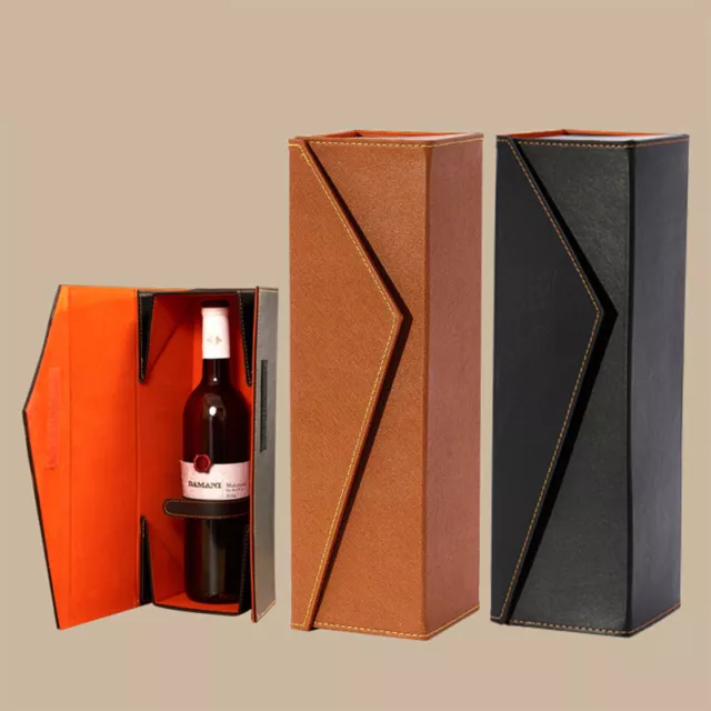 PU Leather Foldable Box Red Wine Bottle Storage Case for Gifts Packing Carrying 2