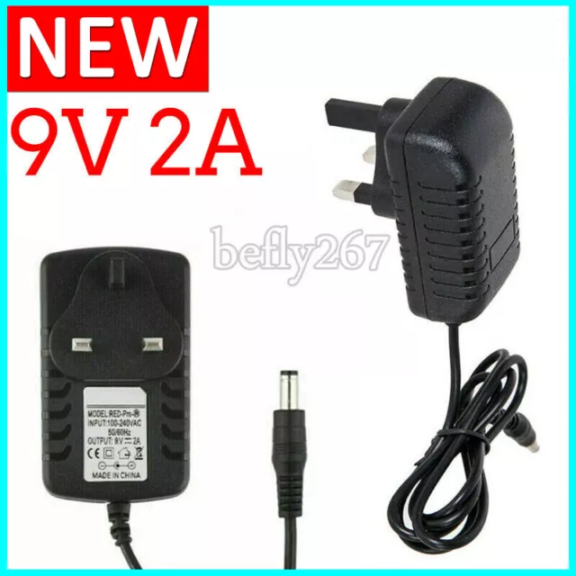 AC/DC 9V 2A Power Supply 9 Volt 2000mA Adapter Charger Mains UK Plug Charger