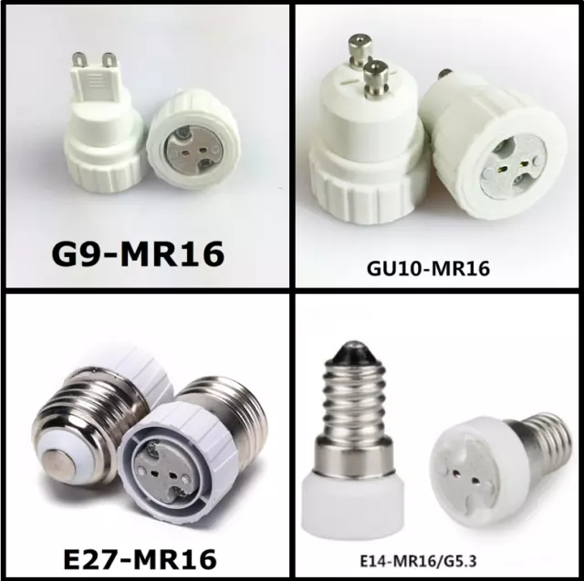 2x Leichter Bubel Lampen Adapter Konverter E27 E14 G9 GU10 zu MR16 Lampenfassung