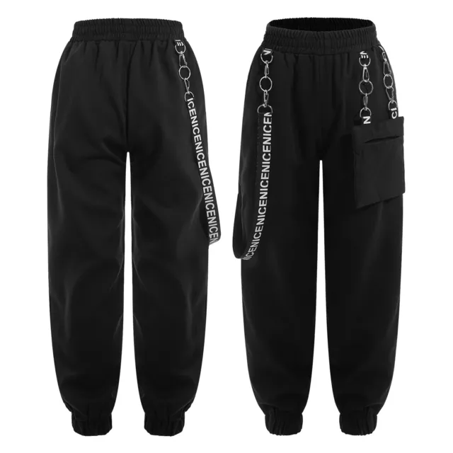 Cargohose Hip Hop Freizeithose Kinder Mädchen Streetwear Cargo Hosen mit Ketten