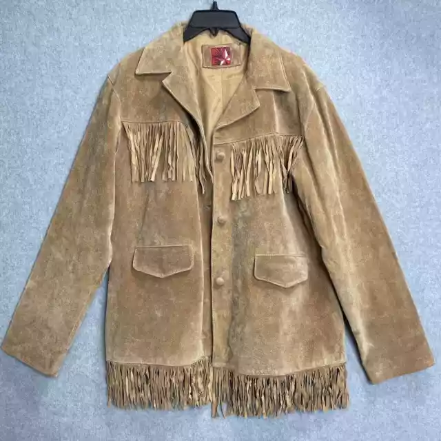 Marlboro Red Star Suede Leather Jacket Womens XXL Brown Fringed Western