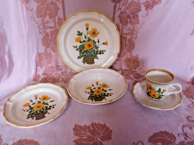 MIKASA Garden Club Petunias Vintage 70s Stoneware 5 Piece ~ ECU~