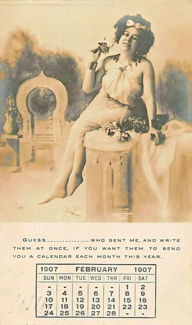 Beautiful Woman On Monthly Calendar Postcard 1907 To Graham Nc Hardware Company