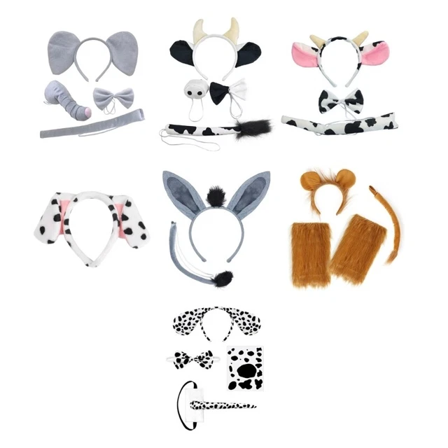Elephant Costume Accessories Set Cow Ears Headband,Bowtie,Nose,Gloves Tail