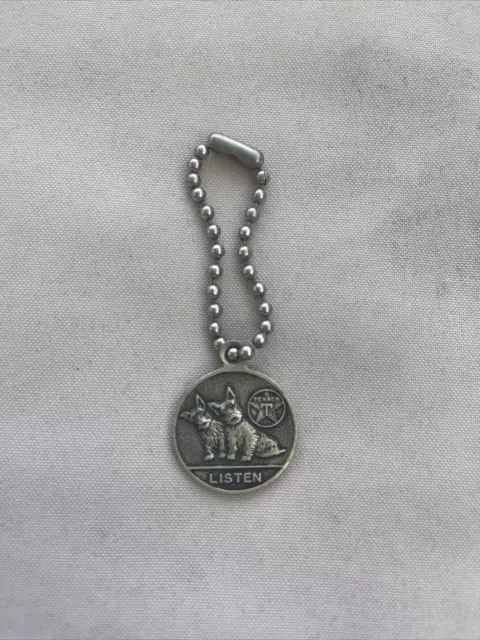 Vintage TEXACO OIL CO. "LISTEN" SCOTTIE DOGS KEY CHAIN FOB MEDALLION