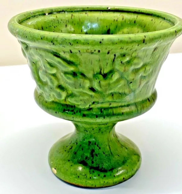 VTG MCM Haeger Green Lime Peel Lava Art Pottery Pedestal Planter Bowl Footed 5"