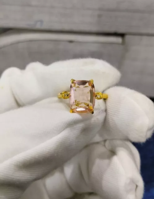 Cushion Cut Lab Created Morganite Diamond Engagement Ring 14K Yellow Gold Plated