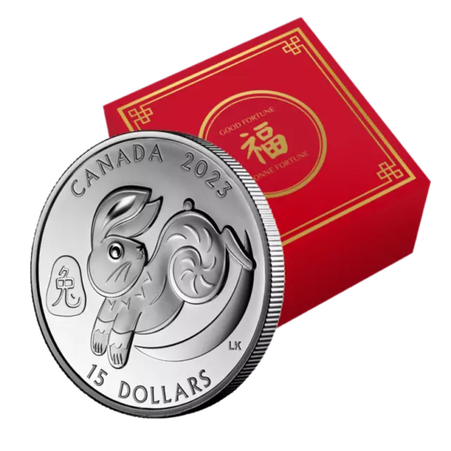 🇨🇦 2023 Canada $15 Dollars LUNAR YEAR THE RABBIT 1 Oz Pure Silver Coin, 2023