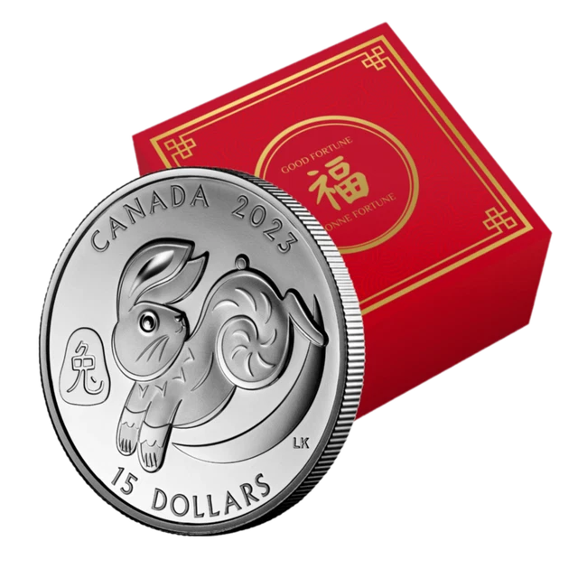 Lunar Year Rabbit Coin Royal Canadian Mint 2023 $15 Silver Coin
