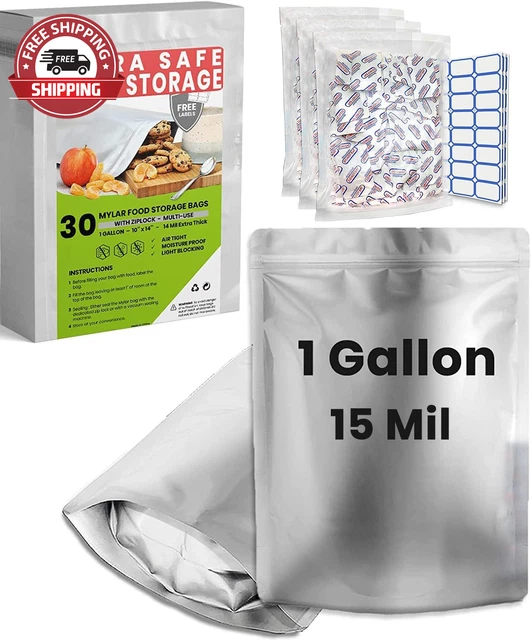 30Pcs Mylar Bags for Food Storage with Oxygen Absorbers - Extra Thick 14.8 Mil -