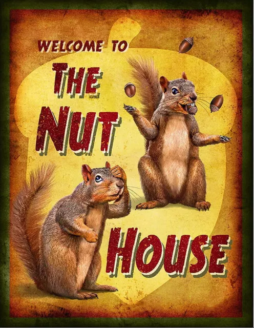 Vintage Retro Welcome Nut House Mental Parent Wall Kitchen Hall Metal Tin Sign