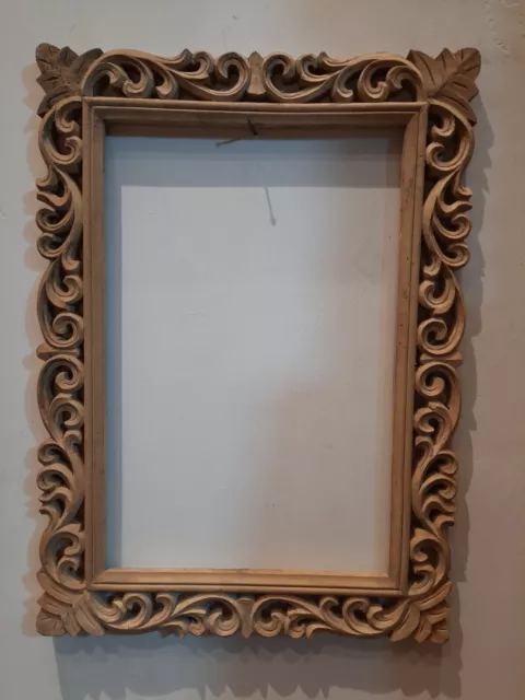 En Bois Rectangle Forme Fait à la Main Sculpté Naturel Couleur Teck Cadre Miroir