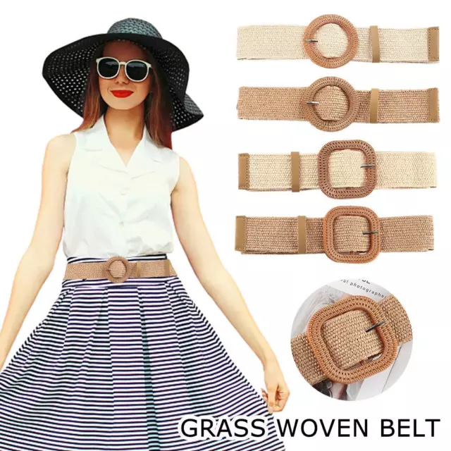 Straw Woven Belt Stretch Waist Belts For Women Elastic Dress L Boho New I3 X1W6