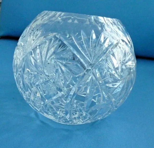 Thick Molded Glass 7" Round Vase With 6 Hand Cut 8 Point Stars, VGC