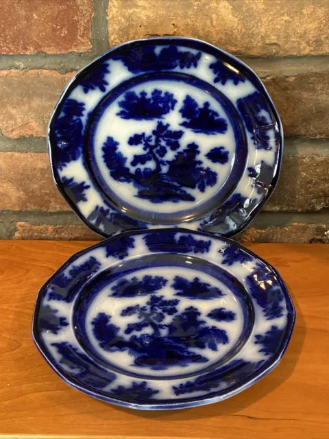 Set Of 2 Antique J. Wedgwood Chapoo Flow Blue Ironstone 7.25” Plates