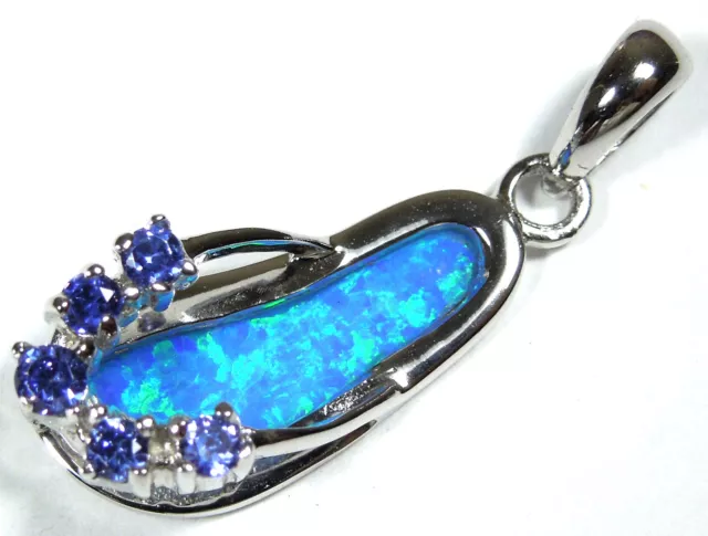 Tanzanite and Blue Fire Opal Inlay Solid 925 Sterling Silver Flip Flop Pendant