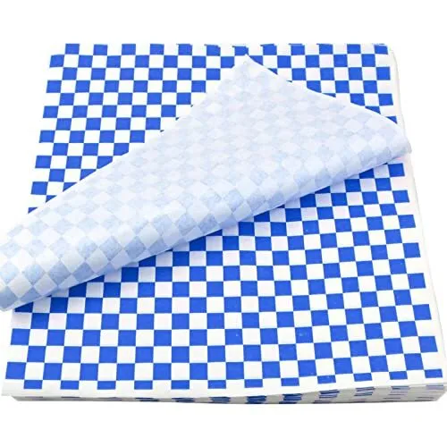 200 Sheets Blue and White Checkered Dry Waxed Deli Paper Sheets Paper Liners ...