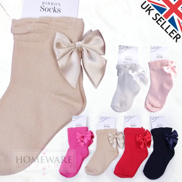 Girls Boys Spanish Ankle Socks Bow Or Pom Poms Baby Kids Size Newborn To 9 Years