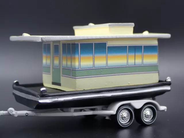 Vintage Houseboat On Trailer W Tow 1/64 Scale Polyresin Diorama Prop Model Boat