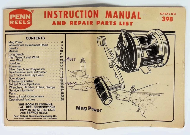PENN FISHING REELS Instruction Manual And Repair Parts List 39B $22.10 - PicClick CA PENN FISHING REELS Instruction Manual And Repair Parts List 39B $22.10 - PicClick CA