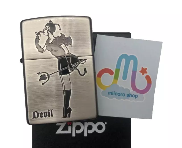 Working Zippo Windy Devil Girl Both sides Etching Satena Finish Limited Angel