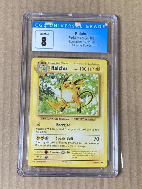 Pokemon Raichu Evolutions Holo Rare 36/108 TCG Card PSA 8 Graded Card Pokémon