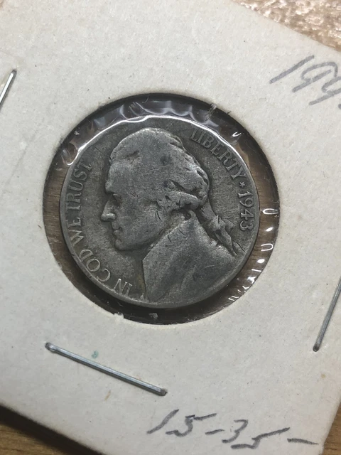 1943 P Jefferson Wartime Nickel 35% Silver 5c US Coin