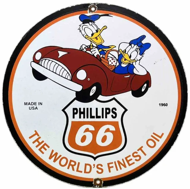 Vintage Phillips 66 Gasoline Porcelain Sign Disney Gas Station Oil Donald Duck