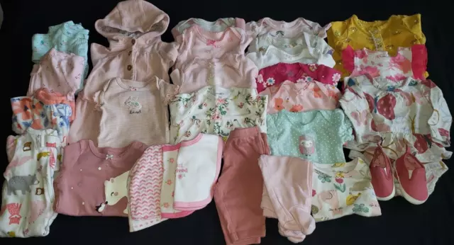 Baby Girl Clothes Clothing Lot - Infant Size Newborn - Most Carters