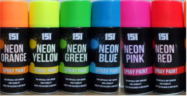 Fluorescent Bright Neon Spray Paint Aerosol DIY Matt Hi Vis Safety - 400ml