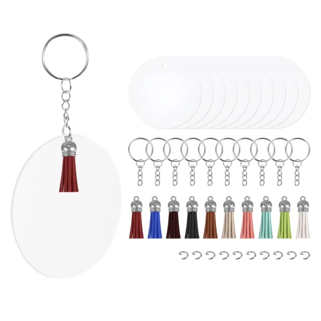 Acrylic Keychain Blanks 2", 20 Set Clear Disc Key Chain with Tassel