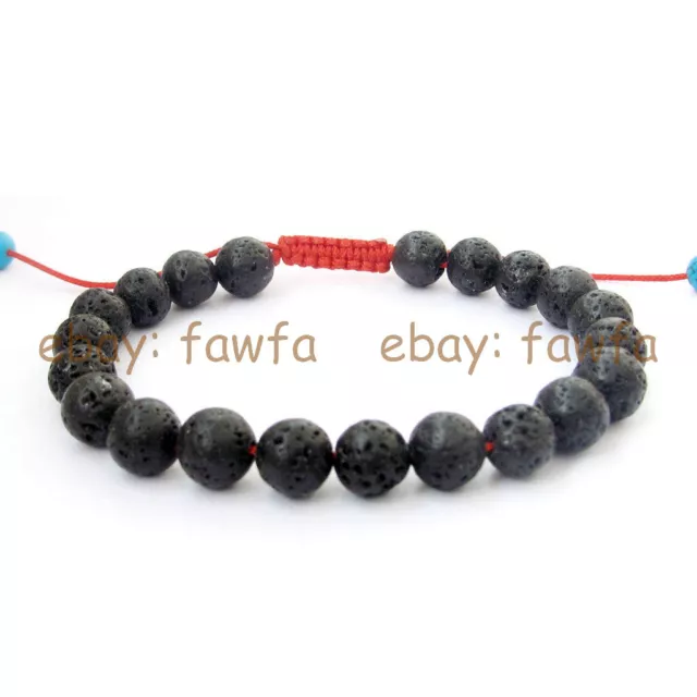 8mm Black Volcanic Lava Gemstone Tibet Buddhist Prayer Beads Mala Bracelet 7.5''