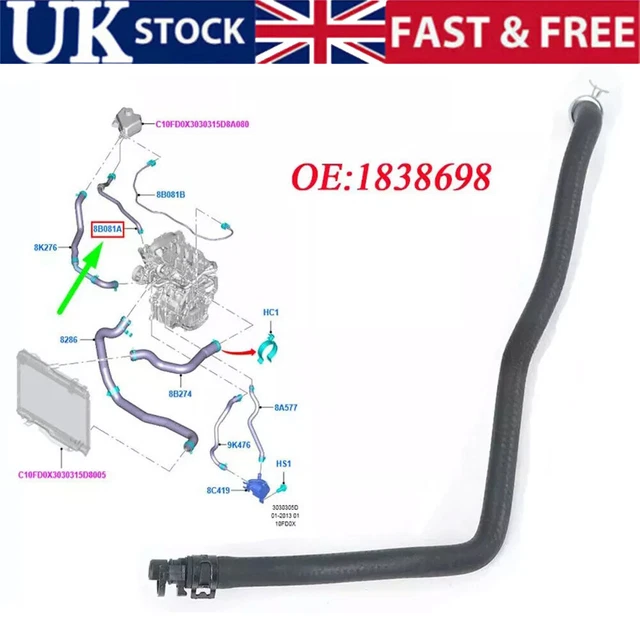 Tuyau De Refroidissement Pour FORD FIESTA MK6 Et B-MAX (2012-2017) - Réf. 1838698, C1B1-8C012-BE