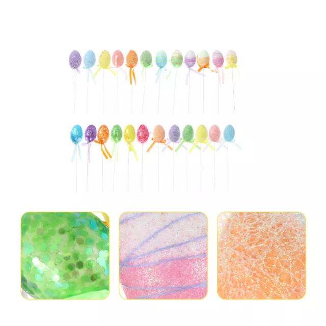 24 Glitter Egg Picks Colorful Decorative Tree Ornaments Hanging Eggs
