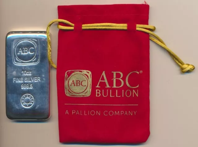 Australia: Ca.1990s ABC Bullion Company Vintage Cast 10oz 9995 Silver Bar