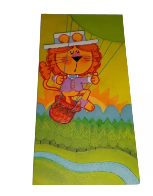 Anthropomorphic Lion wearing a hat Hot air balloon Birthday Card Vintage BY
