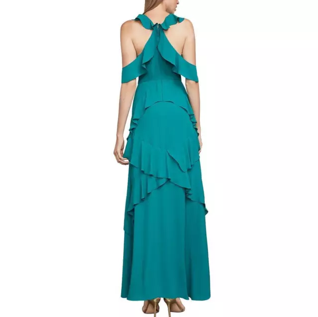 BCBGMAXAZRIA Green Georgette Ruffled Halter Sleeveless Gown dress size 0 $422 2