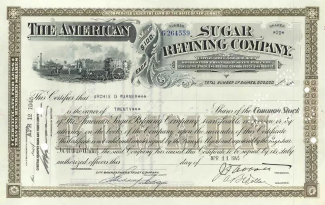 American Sugar Refining Co. - Stock Certificate - General Stocks