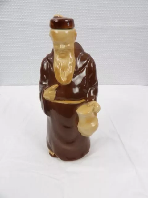 Vintage German Pottery Asian Monk Decanter Bottle Empty  8 inches