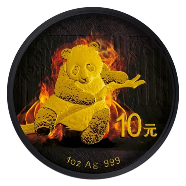 2014 1oz Chinese Silver Burning Panda Black Ruthenium 24k Gold Gilded Coin