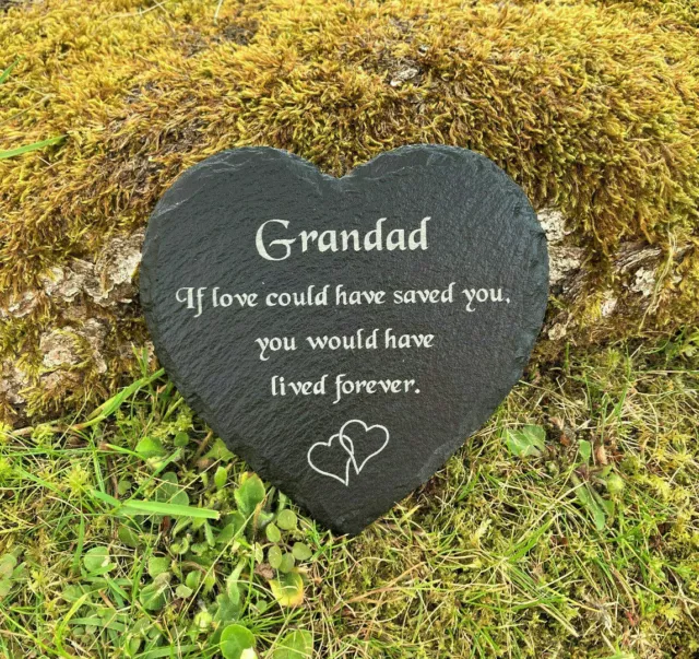 Personalisierte gravierte Schiefer Herz Denkmal Grabmarker Stein Plakette beliebiger Name